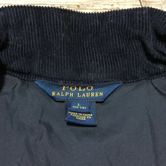 Polo Ralph Lauren Quilted Jacket Boy’s Size L 12-14 Navy Blue Full Zip Pockets - Picture 6 of 8